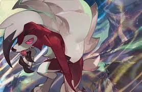 so-taro, lycanroc, lycanroc (midnight), creatures (company), game freak,  nintendo, pokemon, pokemon tcg, official art, third-party source, claws,  creature, feet out of frame, gen 7 pokemon, no humans, pink eyes, pokemon  (creature), sharp