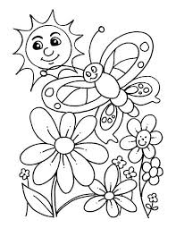 Colorare Primavera Disegno Fiori Farfalla E Sole
