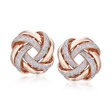 20 Ct T W Diamond Love Knot Earrings In 18kt Rose Gold Over Sterling Ross Simons Round Diamond Earrings Diamond Earrings Studs Gold Diamond Earrings