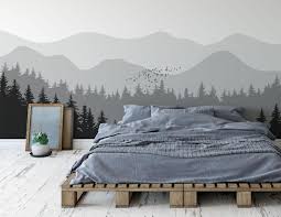 Gray Mountain Wall Decal Removable Fabric Grayish Pine Tree Etsy In 2021 Kid Room Decor Mountain Wall Decal Bedroom Wall