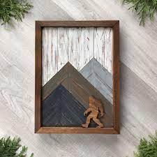 Bigfoot Sasquatch Wood Wall Art Unique Gift Idea Rustic Mountain Wall Decor Woodland Wildlife Art Mountain Wall Art Mountain Wall Decor Wood Wall Art