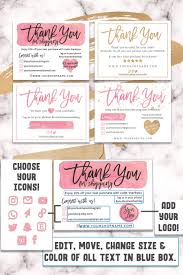 Diy Printable Thank You Card For Your Order Small Business Card Add Logo Social Media Icons Instagram Poshmark Etsy Website Email Printable Thank You Cards Small Business Cards