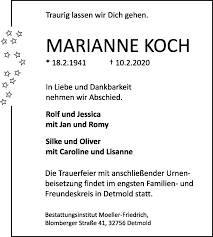 Traueranzeigen Von Marianne Koch Www Westfalen Blatt De