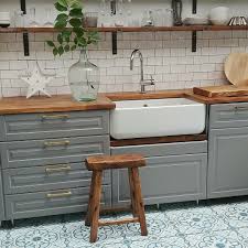 1 x ikea malm bedside cabinet with glass worktop. Ikea Bodbyn Kitchen Grey With White Metro Tiles Butler Belfast Sink Moroccan Cement Tiles Reclaimed But Wood Worktop Bodbyn Kitchen Grey Trendy Kitchen Tile