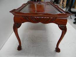 Painting the leather inlay centers is just what these tables need for a fresh new look! Antique Leather Inlay Coffee Table Omero Home