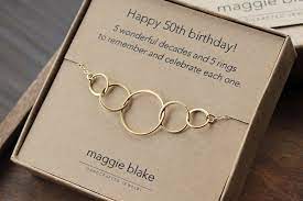 50th Birthday Gift For Women 5 Gold Interlocking Rings Necklace 5 Rings For 50th Birthday 50 Verjaardag Sieraden Verjaardag