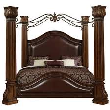 Lifestyle 9241 Queen Canopy Bed With Faux Leather Headboard Wood Posts Metal Canopy Bigfurniturewebsite Canopy Bed