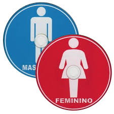 Placas Indicativas Para Sanitarios Feminino E Masculino Confeccionadas Em Midias Com Escrita Em Braille Possui Fita Dupla Face Para Fixacao