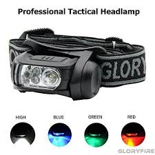 Gloryfire Headlamp Led 4 Colors White Red Blue Green Headlight Battery Powered Helmet Light Camping Running 3 Aaa Batteries Powered Water Shock Resistant Fi Helmet Light Molle System Headlamp