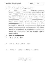 Writing and balancing equations worksheet. Worksheet Balancing Equations Name Chemistry