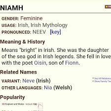 Definition Irish Name Niamh Irish Names Baby Names Baby Names And Meanings