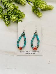 Navajo Strung Multi Stone & Sterling Silver Beaded Dangle Earrings