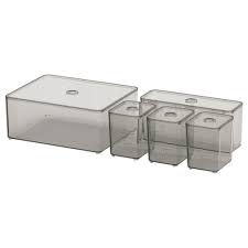 Godmorgon Set 5 Cutii Cu Capac Fumuriu 24x20x10 Cm Ikea Ikea Godmorgon Ikea Box With Lid