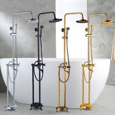 Floor free standing bathtub roman tub faucet hand shower orb. Quinn Free Standing Shower Head And Bathtub Faucet