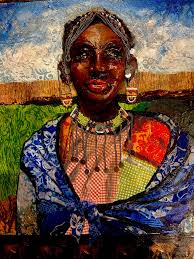 On the easel now: The Queen of September 23 x 14 inches Multi media collage 