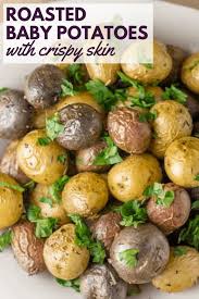 Roasted Young Potatoes With Crispy Skin These Tri Color Baby Potatoes Are So Addict Baby Potato Recipes Healthy Healthy Potato Recipes Roasted Potato Recipes