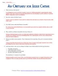 Julius Caesar Obituary Shakespeare Analysis Worksheet Julius Caesar Caesar Julius Caesar Projects