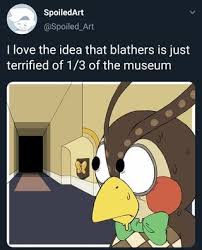 I Love The Idea That Blathers Is Just Terrified Of 1 3 Of The Museum Ifunny Animal Crossing Funny Animal Crossing Animal Crossing Game