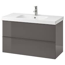 I just remodeled the women's bathroom at my office with three of the wall hung vanities with a custom top. Godmorgon Odensvik Sink Cabinet With 2 Drawers High Gloss Gray Dalskar Faucet 40 1 2x19 1 4x25 1 4 Order Today Ikea