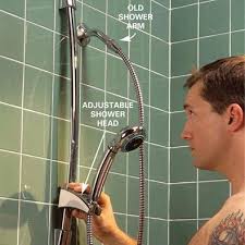 Short Solution For A Tall Shower If Your Shower Head Is Too High Install A Shower Head That Slides Up And Down Adjustable Shower Head Shower Heads Shower Arm