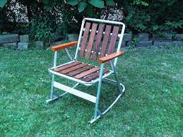 vintage 70s cedar slat aluminum rocking lawn chair folding patio deck mid century modern seating seat wood natural redwood rocker plank mcm rocking lawn chair mid century modern seating lawn chairs