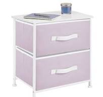 mDesign Small End/Side Nightstand Table, 2 Removable Drawers, Light  Purple/White
