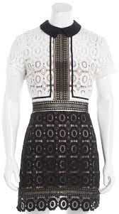 Self Portrait Black White Crochet Sheath Dress Size 4