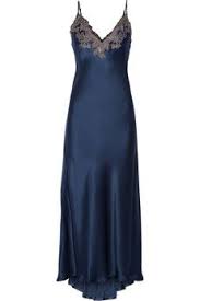 Storm Blue Maison Lace Trimmed Silk Blend Satin Nightdress La Perla Night Gown Night Dress Dresses