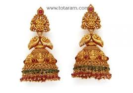 22k Gold Lakshmi Jhumkas Temple Jewellery Gjh1360 Buy This Indian Jewellery Design Fro Gold Jewellery Design Necklaces Gold Jewelry Gold Jewelry Stores