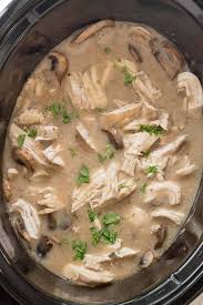 Chicken, gravy mix, cream of chicken, sour cream and seasoning. Crockpot Mushroom Chicken Crazy For Crust