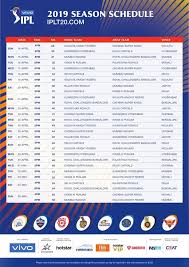 Ipl 2019 Schedule Ipl Schedule Cricket Schedule