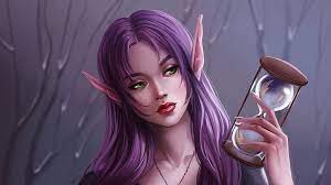 Maybe you would like to learn more about one of these? Hd Wallpaper Fantasy Elf Green Eyes Hourglass Pointed Ears Purple Hair Wallpaper Flare