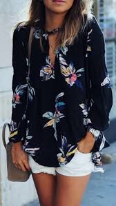 Looks I Love V Neck Colorful Navy Blue Floral Print Long Sleeve Shirt Colorful Navy Blue Pink Floral Long Sleeve Chiffon Shirt Stitch Fix Outfits Fashion