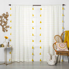 84 X54 Contrast Stripe Light Filtering Window Curtain Panel With Tassel Yellow White Opalhouse In 2020 Panel Curtains Yellow Curtains Tassel Curtains