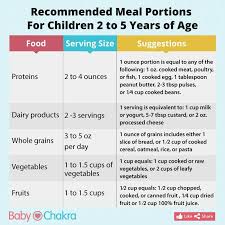 Recommended Meal Portions For Children 2 To 5 Years Of Age