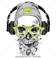 Skull With Beard Mustache In The Hipster Hat And Headphones Glasses Vector Illustration Skull Beard Skull Hipster Glasses