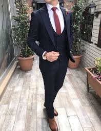 Terziademaltun Italyan Stil Slim Fit Ceket Yelek Pantolon Koyu Lacivert Takim Elbise T2662 Siyah Takim Elbise Takim Elbise Elbise