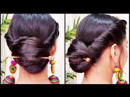 Quick Indian Bun Hairstyle For Navratri Party Hairstyles For Medium Long Hair Indian Hairstyles Youtub Indian Bun Hairstyles Hair Styles Party Hairstyles