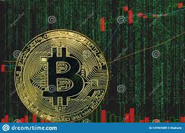 Token Btc Bitcoin Cryptocurrency On The Background Of Binary