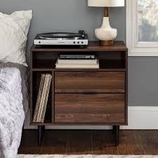 Dark solid wood curved bedside table open slot side table scandi style furniture. 25 Modern Storage Side Table Dark Walnut Hd8183 The Home Depot Side Tables Bedroom Modern Side Table Bedroom Night Stands