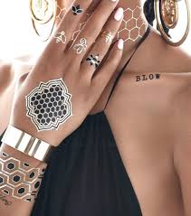 On sale, get yours now! Buy Flash Tattoos Beyonce Authentic Metallic Temporary Tattoos 5 Sheet Pack Gold Black Includes Over 56 Premium Waterproof Tattoos Online In Indonesia B016nbfvbw