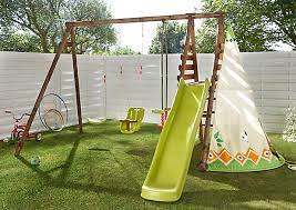 Portique balançoire en bois avec toboggan; Portique Bois Soulet Lugano Tipi Castorama