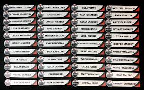 Thousands of edmonton oilers fans braved the rain to get their hands on equipment from their. Complete Set Of 44 Edmonton Oilers Locker Room Stall Nameplates Used During The Oilers 2018 19 Season For Road Games Nhl Auctions