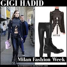See more ideas about gigi hadid, hadid, gigi. Gigi Hadid In Black Lace Up Sweater And Leather Pants In Milan On September 24 I Want Her Style What Celebrities Wore And Where To Buy It Celebrity Style