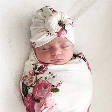 Baby Turban Hat In Ava Creamy And Pink Floral Etsy In 2021 Baby Turban Baby Turban Hat Baby Swaddle
