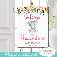 › free printable baby shower party favor tags. Pink Floral Elephant Baby Shower Signs D431 Baby Printables