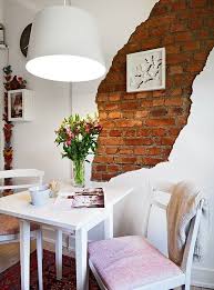Pin By Katie Fleming On The Little Corner Dining Room Small Scandinavian Dining Room Home Decor Exposed brick walls can make decorating challenging since drilling into brick isn't the easiest task, so 6sqft has ten ideas for this week we offer up ideas for decorating exposed brick walls without drilling. scandinavian dining room
