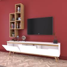 rani d1 duvar rafli kitaplikli tv unitesi duvara monte dolapli ahsap ayakli tv sehpasi beyaz ceviz m1 wooden tv stands living room wall units tv unit furniture