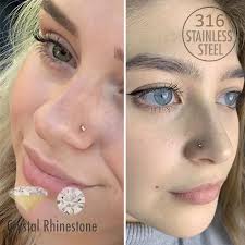 10Pcs/Set Mix Stainless Steel Nose Piercing Studs with Crystal Gem Nostril  Rings Jewelry Ball Bend Bone Screw Shape 0.8mm 1.0mm