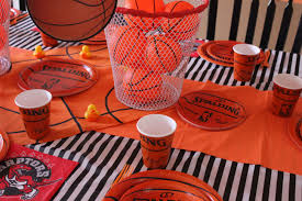 Basketball Party Table Decorations From Openaparty Com Basketball Baby Shower Baby Shower Table Centerpieces Party Table Decorations